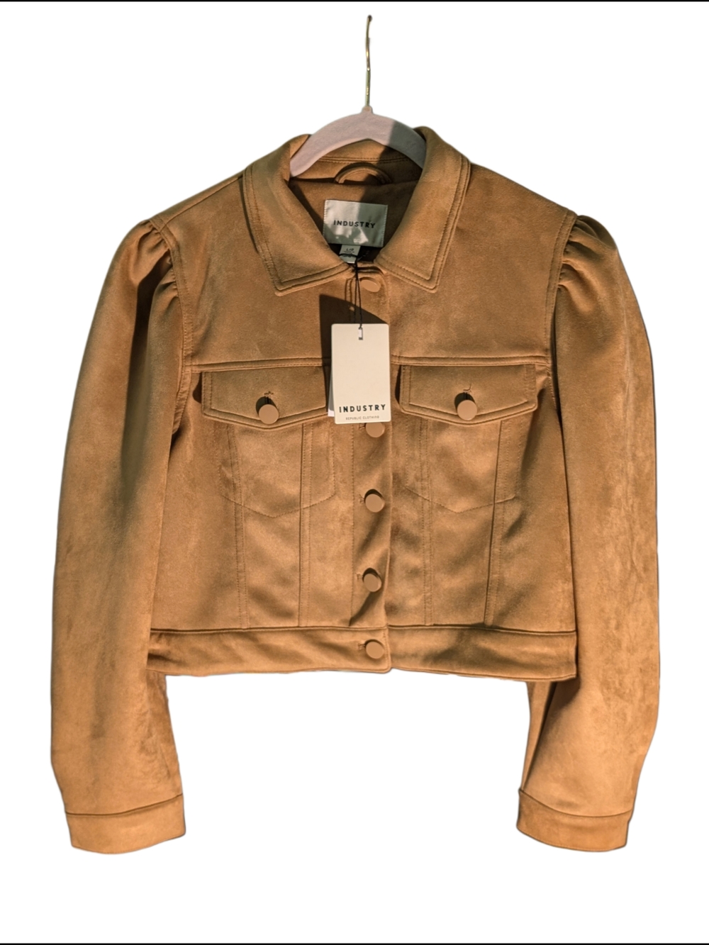 Tan Cropped Faux Suede Cropped Utility Jacket INDUSTRY